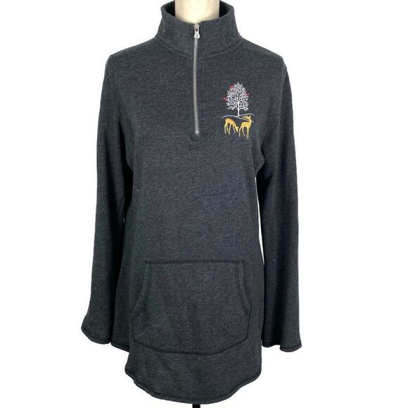 Artisians 1/2 Zip Embroidered Pullover Fleece Tunic Dark Gray Sweater Sz Medium - Picture 1 of 11